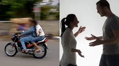 बिना हेलमेट गर्लफ्रेंड के साथ चिपके बैठे थे दूसरे के सैय्यां जी